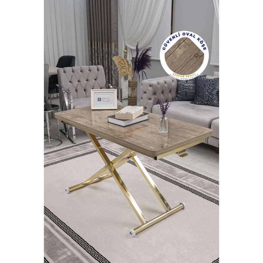 Home Üst Tabla Mdf Antiklayt Oval Köşe Alt Ayak Gold Kaplama