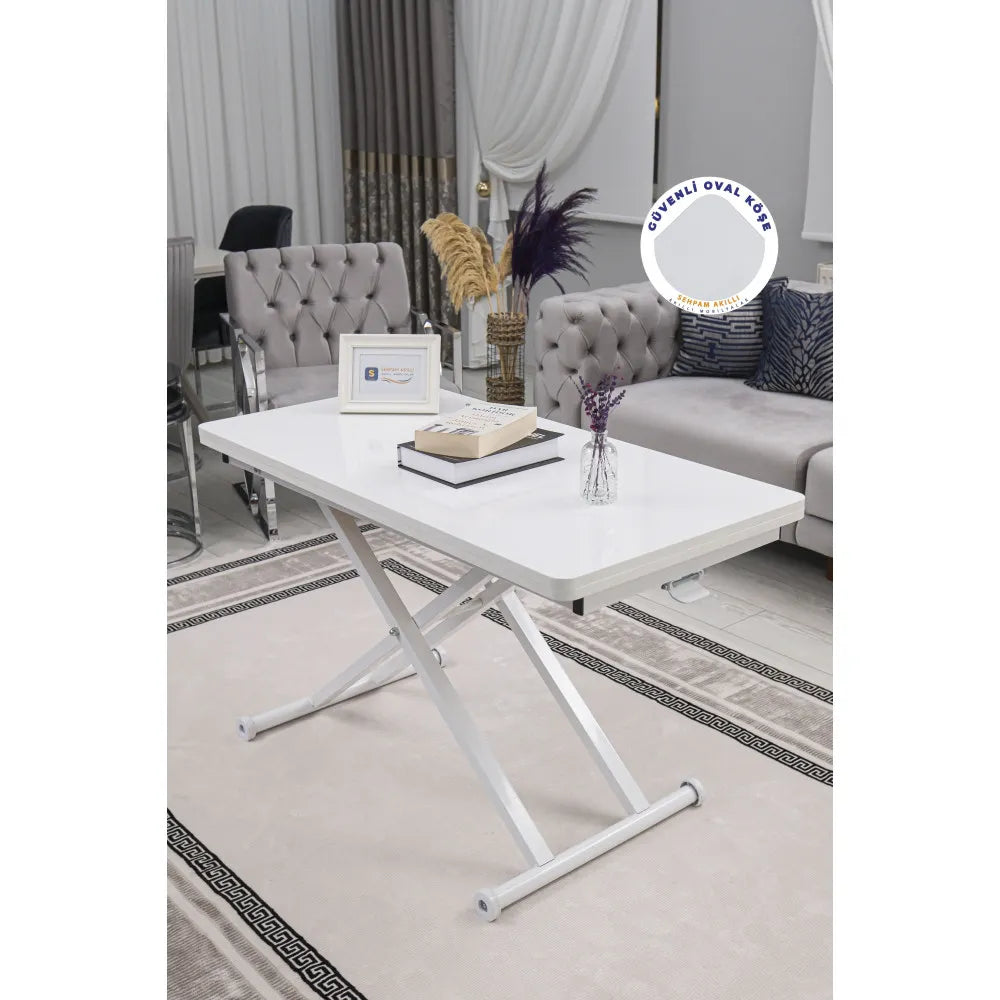 Home Üst Tabla Mdf Beyaz Oval Köşe Alt Ayak Beyaz Renk