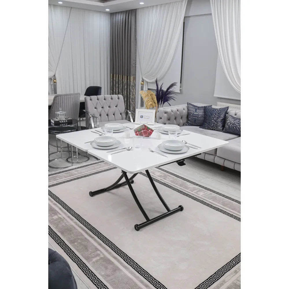 Juppo Üst Tabla Mdf Beyaz Oval Köşe Alt Ayak Yuvarlak Siyah İçe Kıvrım