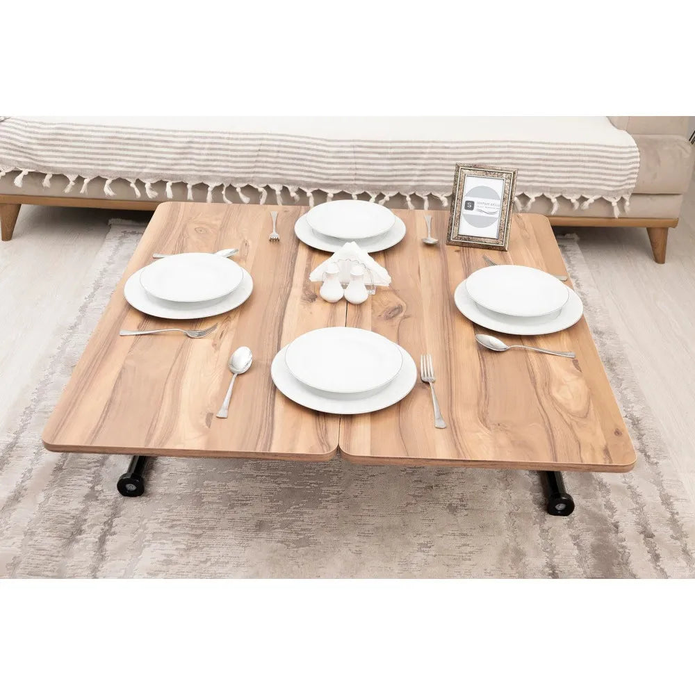 Mini Juppo Dışa K Akıllı Sehpa Üst Tabla Mdf Urartu Oval Köşe Alt Ayak Siyah Renk