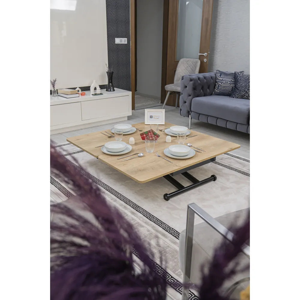 Home Üst Tabla Mdf Veli Meşe Oval Köşe Alt Ayak Siyah Renk