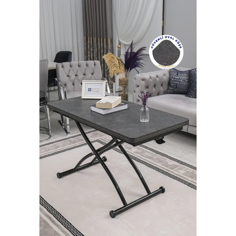 Juppo Üst Tabla Mdf Frezeli Antrasit Oval Köşe Alt Ayak Yuvarlak Siyah Dışa Kıvrım