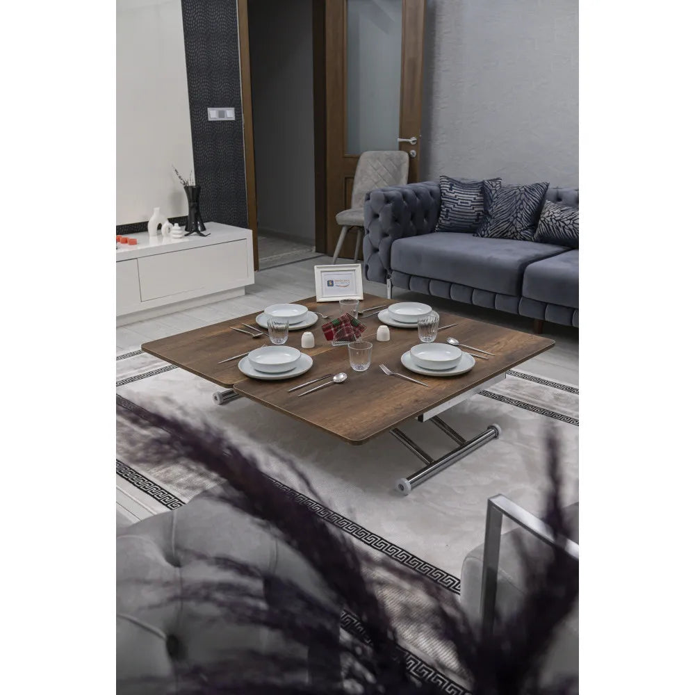 Juppo Üst Tabla Mdf Barok Koyu Ceviz Oval Köşe Alt Ayak Yuvarlak Krom Kaplama Dışa Kıvrım