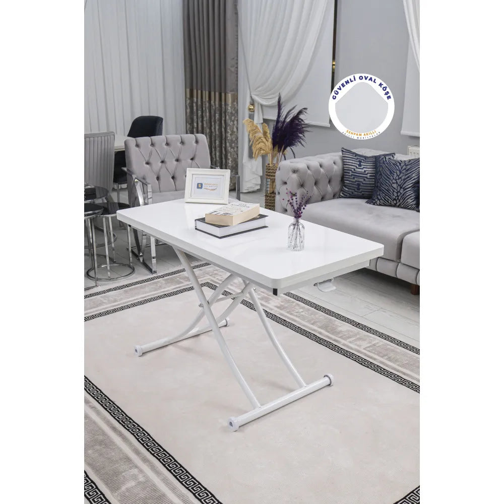 Juppo Üst Tabla Mdf Beyaz Oval Köşe Alt Ayak Yuvarlak Beyaz İçe Kıvrım