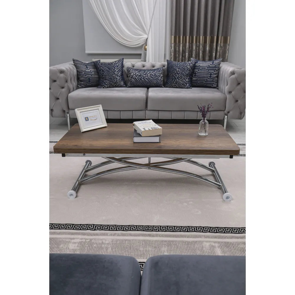 Juppo Üst Tabla Mdf Barok Koyu Ceviz Oval Köşe Alt Ayak Yuvarlak Krom Kaplama Dışa Kıvrım