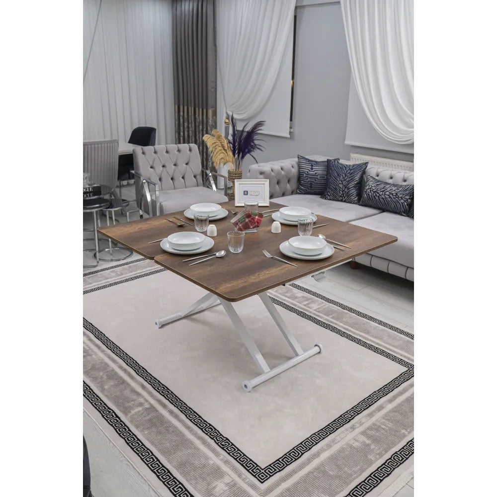 Home Üst Tabla Mdf Barok Koyu Ceviz Oval Köşe Alt Ayak Beyaz Renk