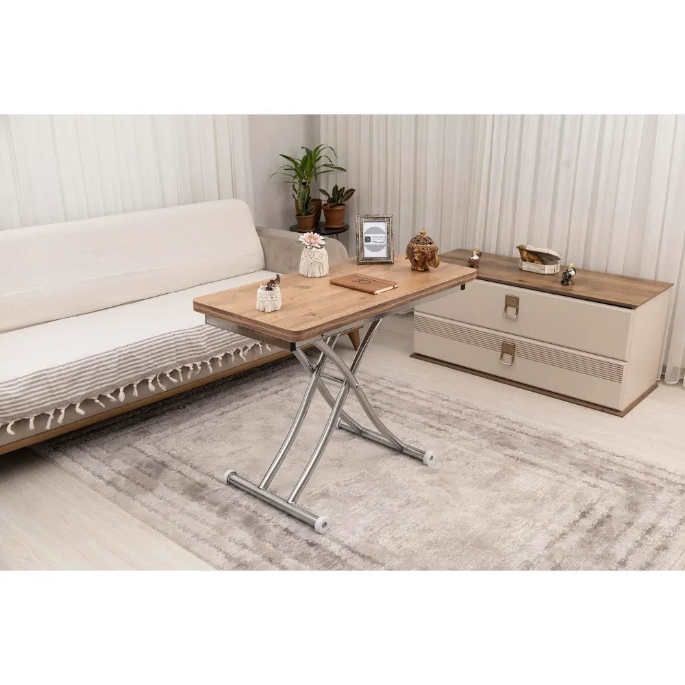 Mini Juppo İçe K Akıllı Sehpa Üst Tabla Mdf EfesÇam Oval Köşe Alt Krom Kaplama