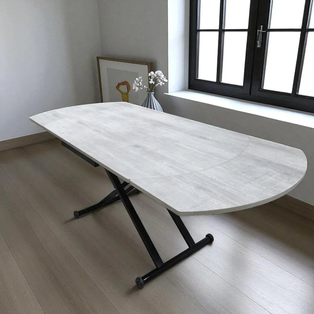 Oval Yan Baştan Açılır Akıllı Masa Üst Mdf Lizbon Alt Ayak Siyah Renk