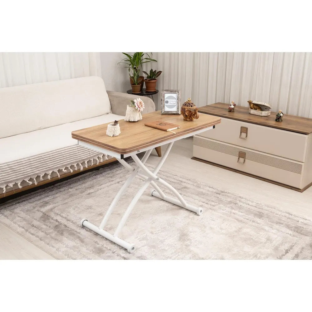 Mini Juppo Dışa K Akıllı Sehpa Üst Tabla Mdf Katanya Oval Köşe Alt Beyaz Renk