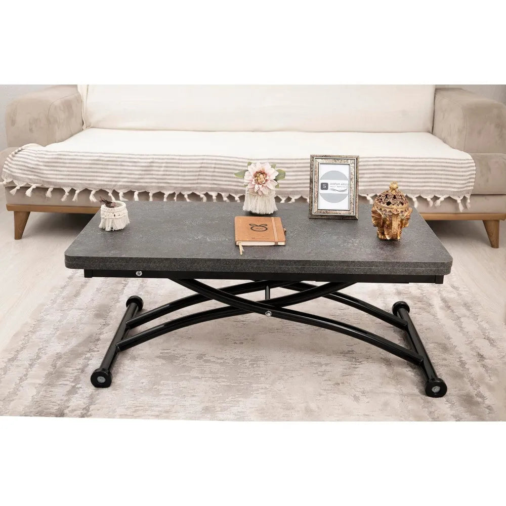 Mini Juppo Dışa K Akıllı Sehpa Üst Tabla Mdf Frezeli Antrasit Oval Köşe Alt Siyah Renk