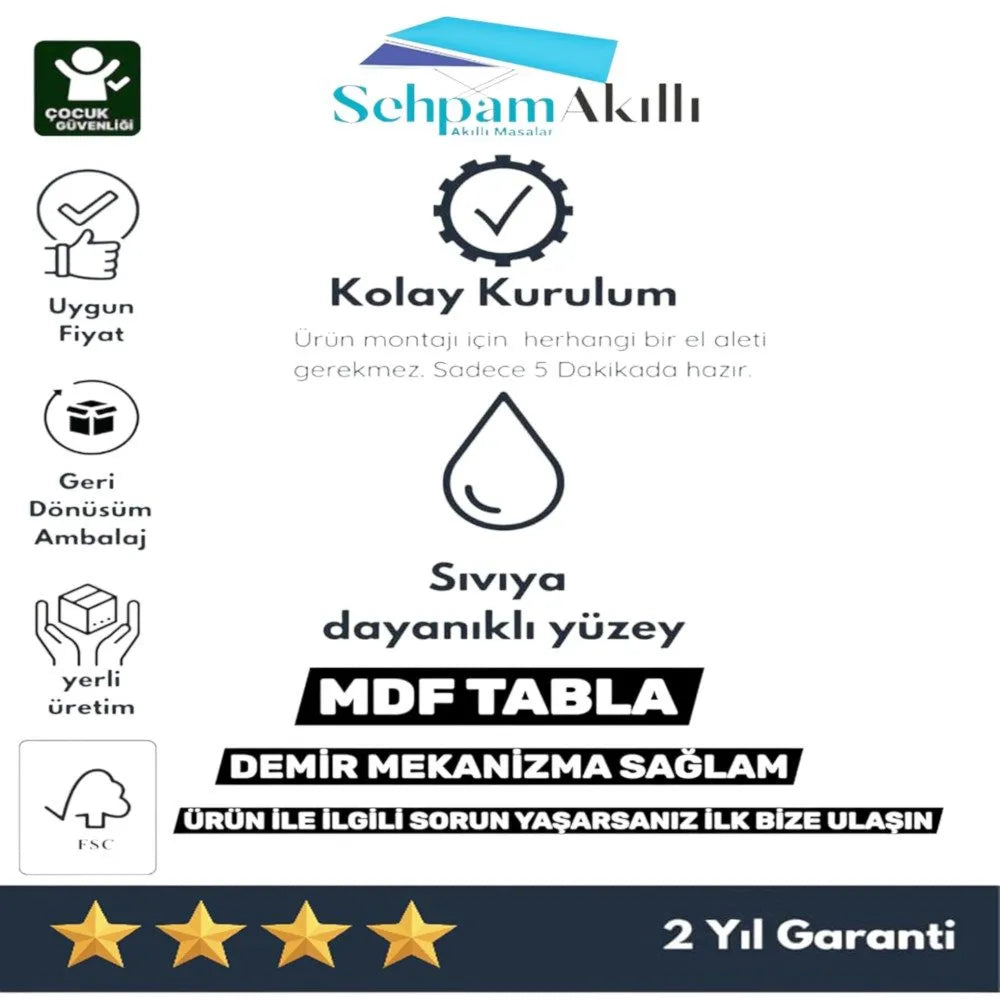 Vertino Zigon Sehpa Mdf Tabla Traverten Alt Mekanizma Demir Beyaz Renk