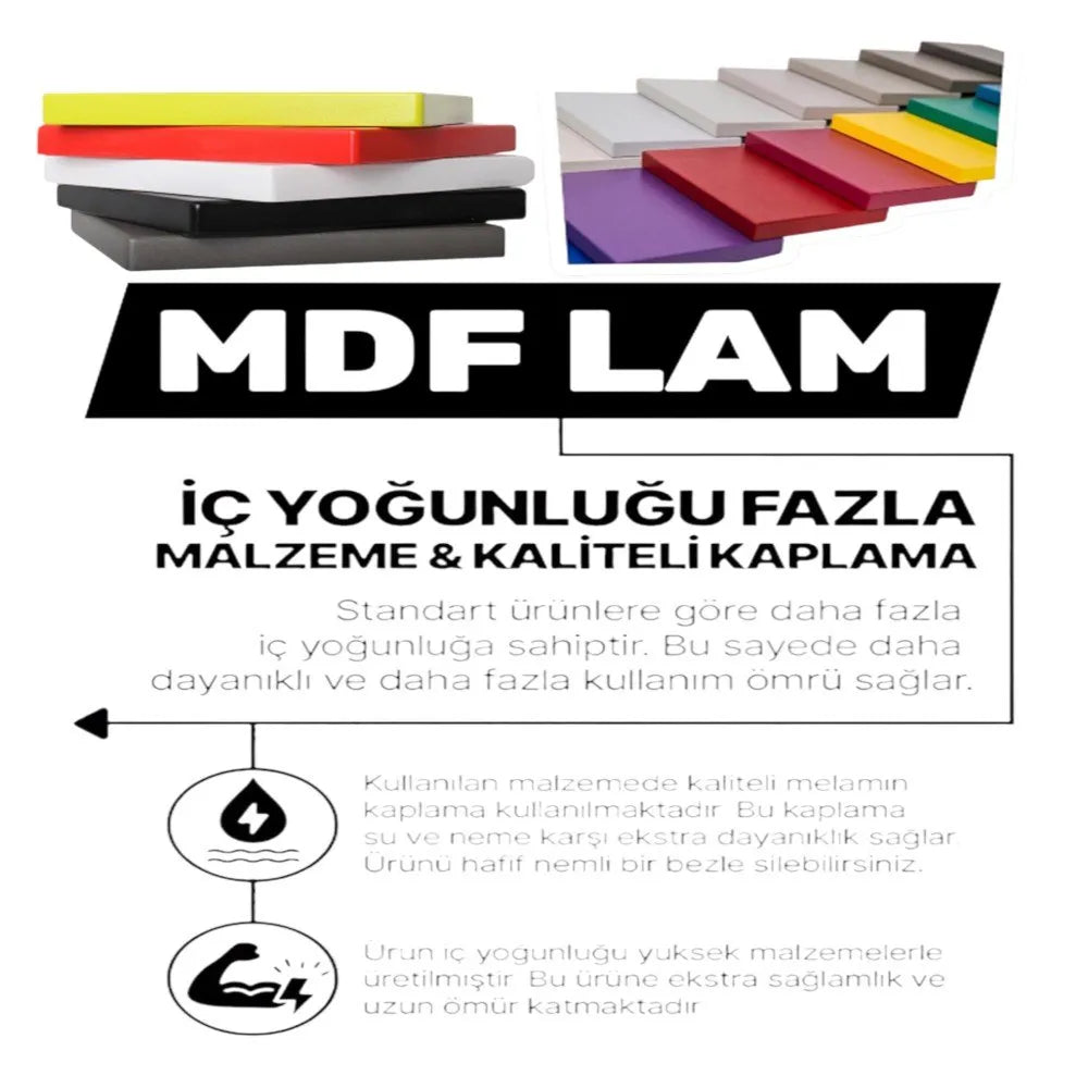 Marbella Zigon Sehpa Mdf Tabla Siyah Mermer Desen Alt Mekanizma Demir Beyaz Renk