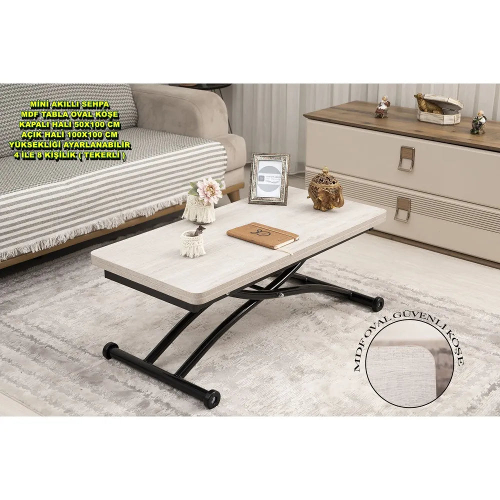 Mini Juppo Dışa K Akıllı Sehpa Üst Tabla Mdf Lizbon Oval Köşe Alt Ayak Siyah Renk