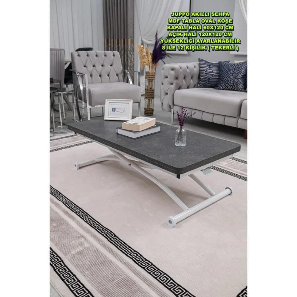 Juppo Üst Tabla Mdf Frezeli Antrasit Oval Köşe Alt Ayak Yuvarlak Beyaz Dışa Kıvrım