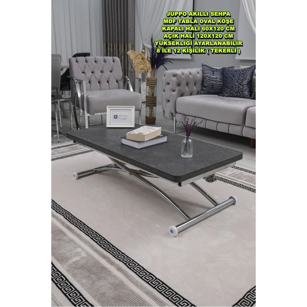 Juppo Üst Tabla Mdf Frezeli Antrasit Oval Köşe Alt Ayak Yuvarlak Krom Kaplama Dışa Kıvrım