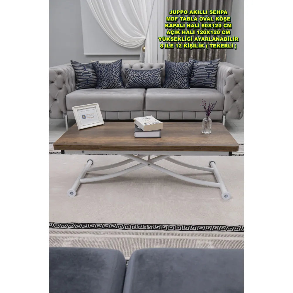 Juppo Üst Tabla Mdf Barok Koyu Ceviz Oval Köşe Alt Ayak Yuvarlak Beyaz İçe Kıvrım