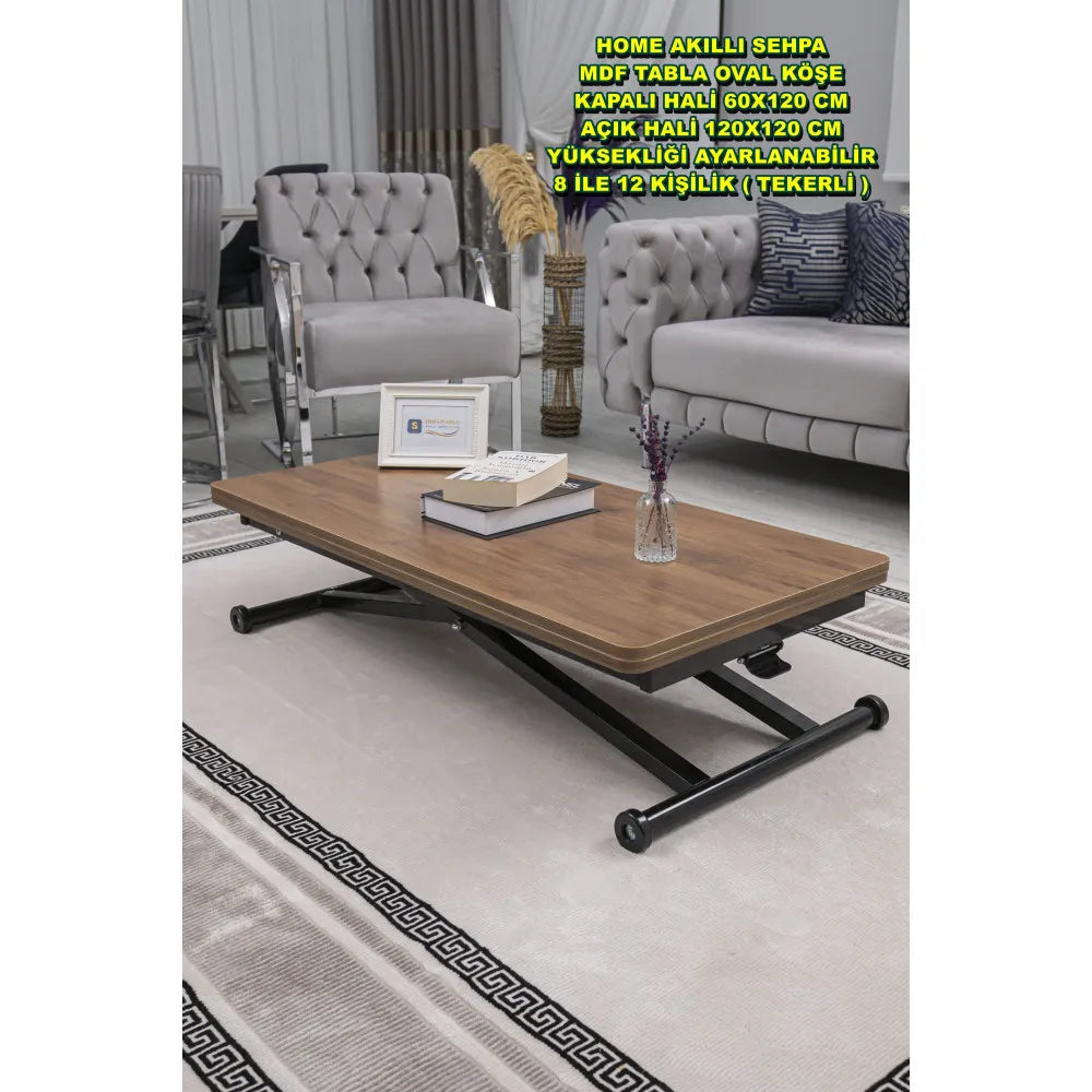 Home Üst Tabla Mdf Ceviz Oval Köşe Alt Ayak Siyah Renk