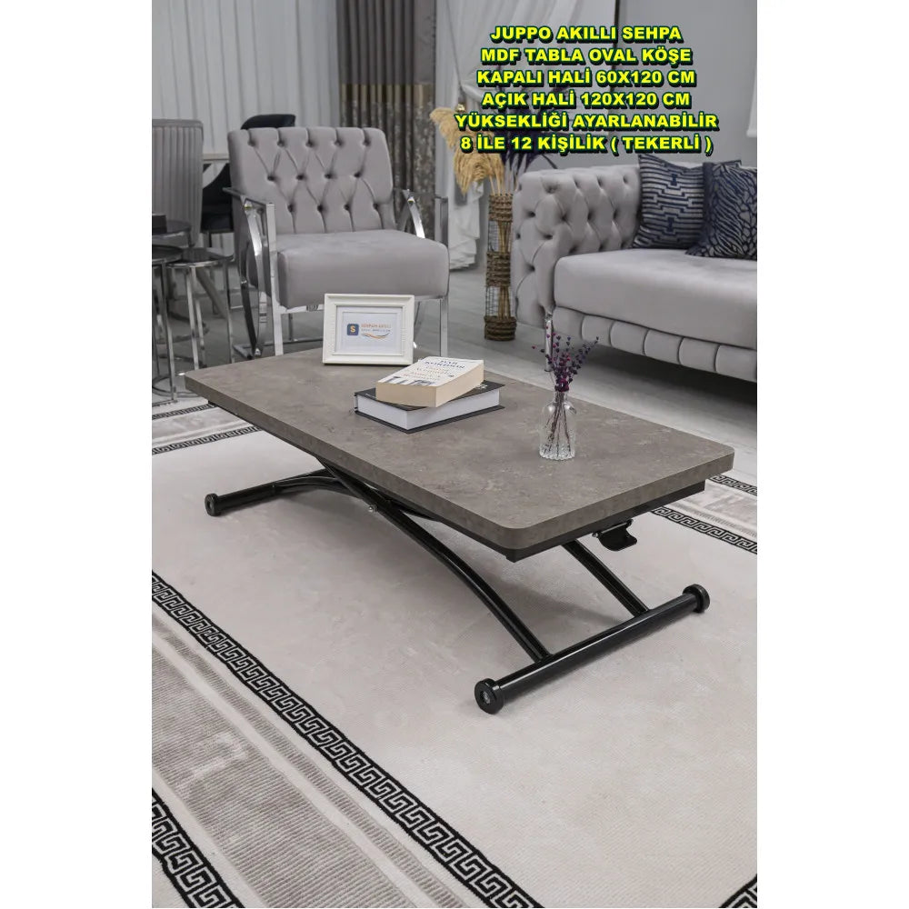 Juppo Üst Tabla Mdf Frezeli Latte Oval Köşe Alt Ayak Yuvarlak Siyah Dışa Kıvrım