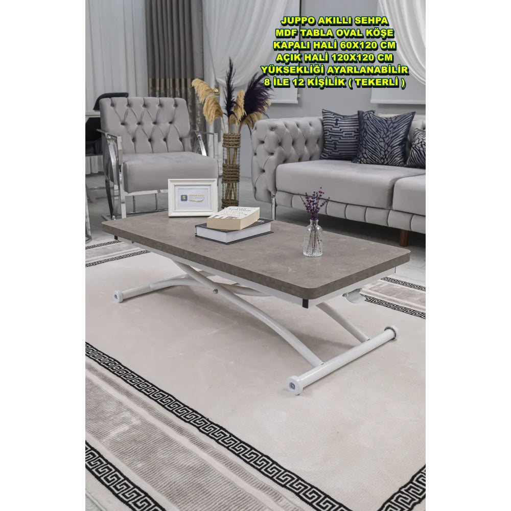 Juppo Üst Tabla Mdf Frezeli Latte Oval Köşe Alt Ayak Yuvarlak Beyaz Dışa Kıvrım