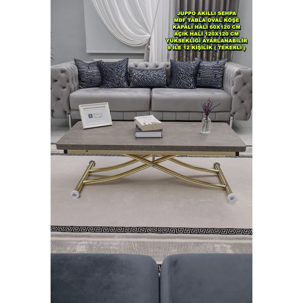 Juppo Üst Tabla Mdf Frezeli Latte Oval Köşe Alt Ayak Yuvarlak Gold Kaplama İçe Kıvrım