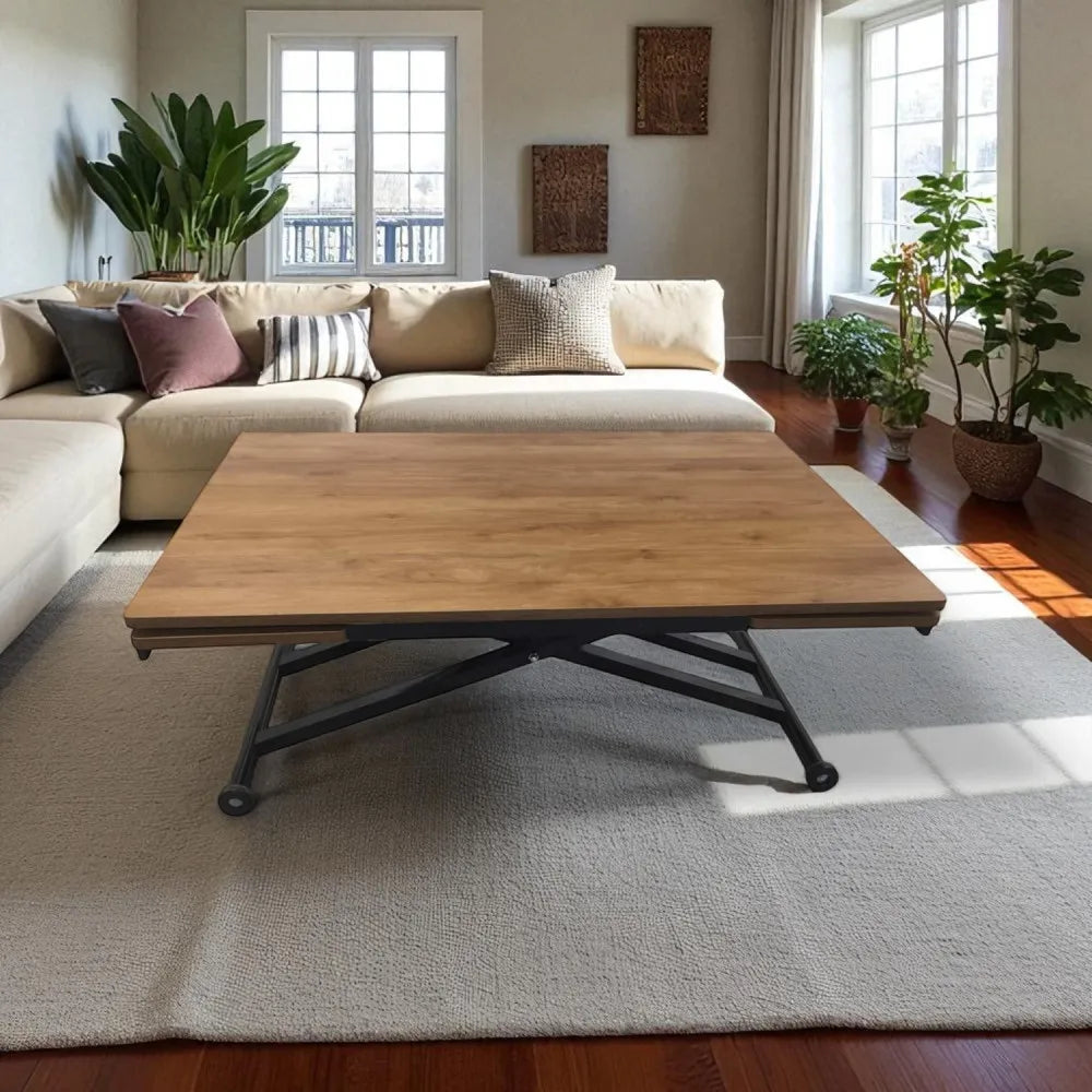 Yan Baştan Açılır Akıllı Masa Üst Mdf Ceviz Alt Ayak Siyah Renk