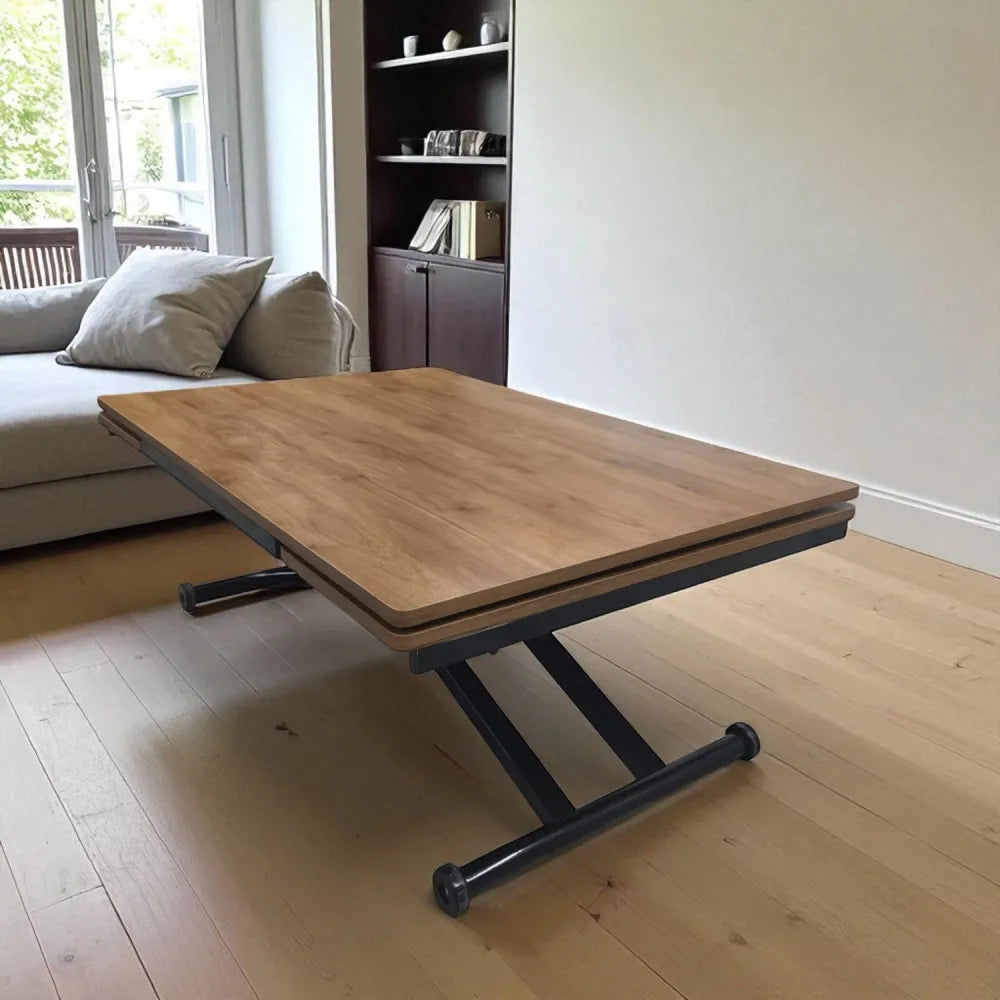 Yan Baştan Açılır Akıllı Masa Üst Mdf Ceviz Alt Ayak Siyah Renk