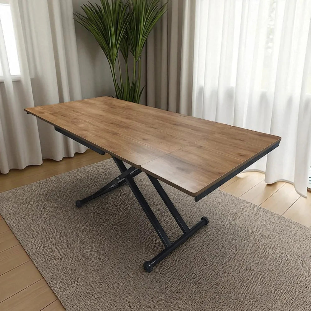 Yan Baştan Açılır Akıllı Masa Üst Mdf Ceviz Alt Ayak Siyah Renk