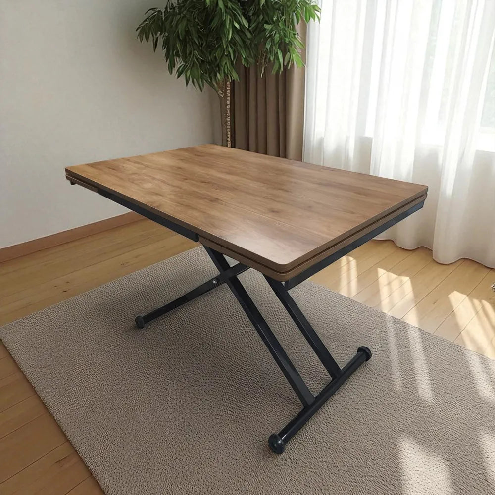 Yan Baştan Açılır Akıllı Masa Üst Mdf Ceviz Alt Ayak Siyah Renk