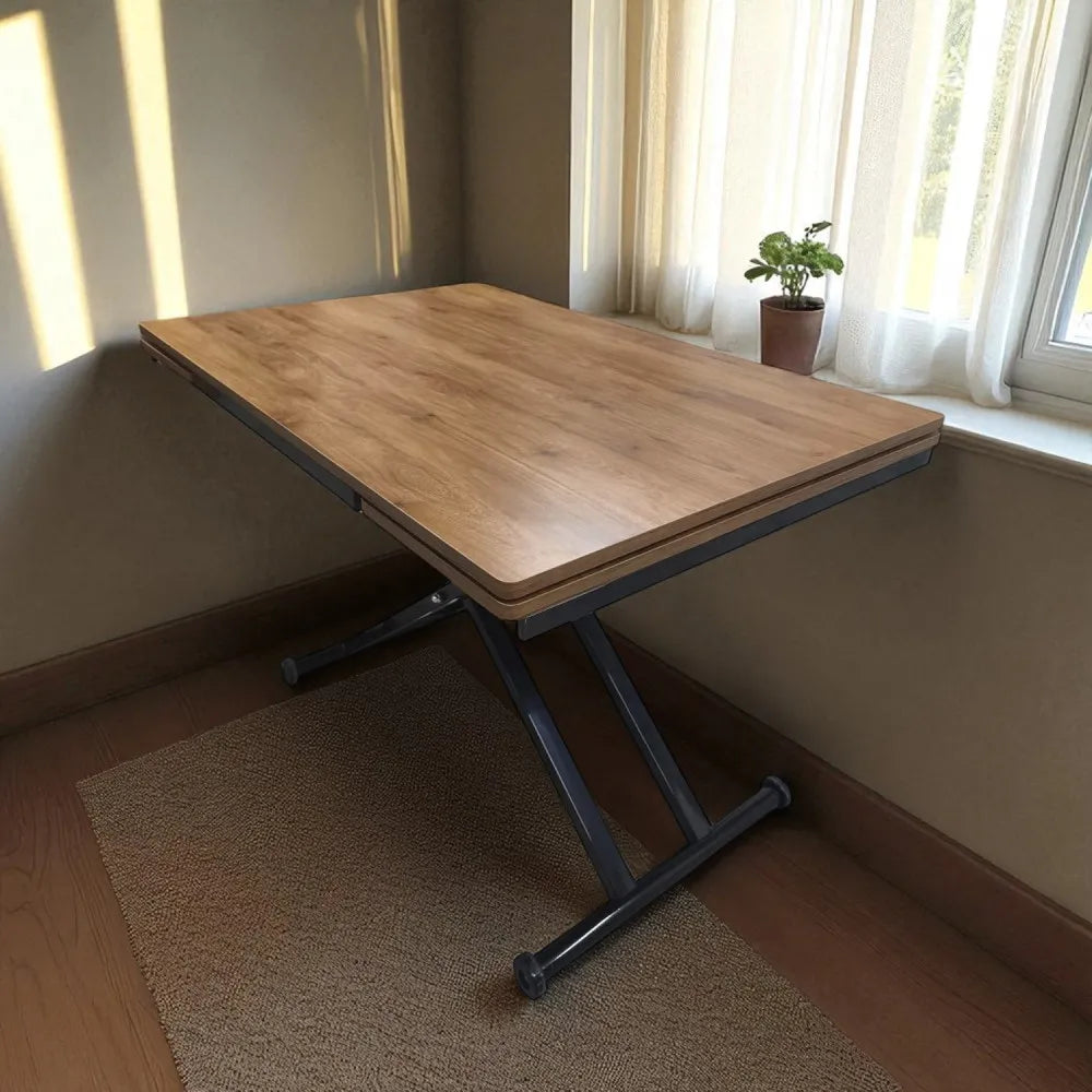 Yan Baştan Açılır Akıllı Masa Üst Mdf Ceviz Alt Ayak Siyah Renk