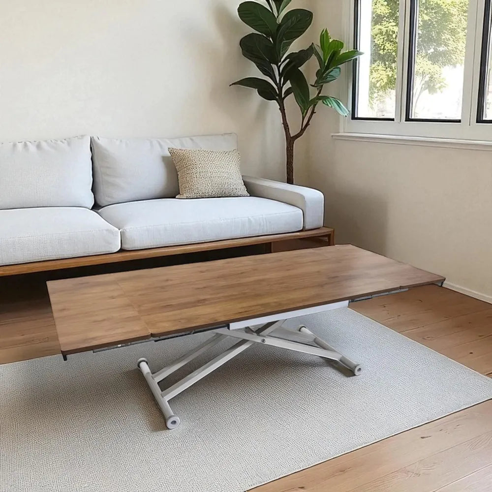 Yan Baştan Açılır Akıllı Masa Üst Mdf Ceviz Alt Ayak Beyaz