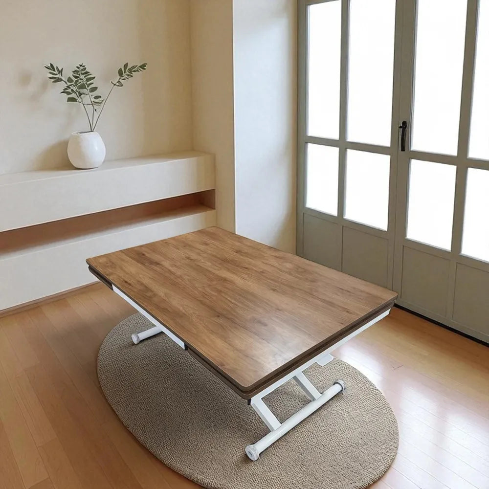 Yan Baştan Açılır Akıllı Masa Üst Mdf Ceviz Alt Ayak Beyaz