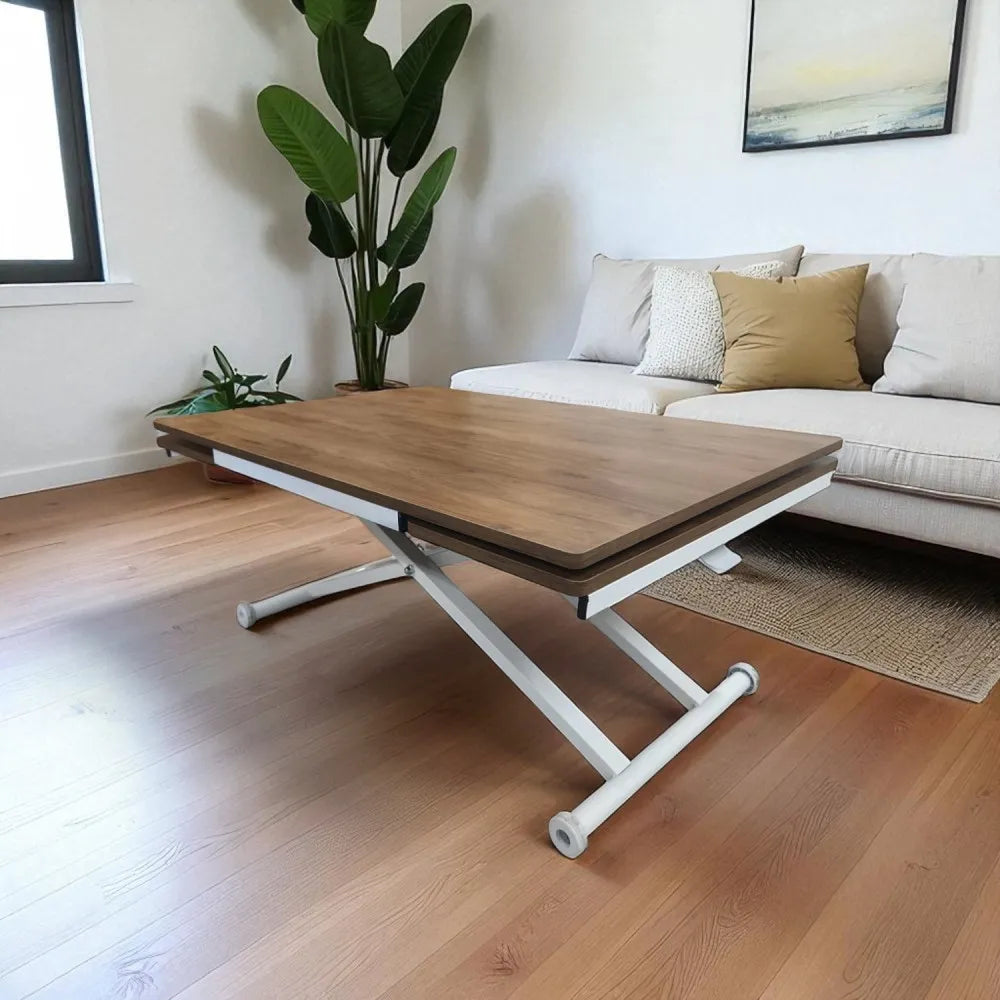 Yan Baştan Açılır Akıllı Masa Üst Mdf Ceviz Alt Ayak Beyaz