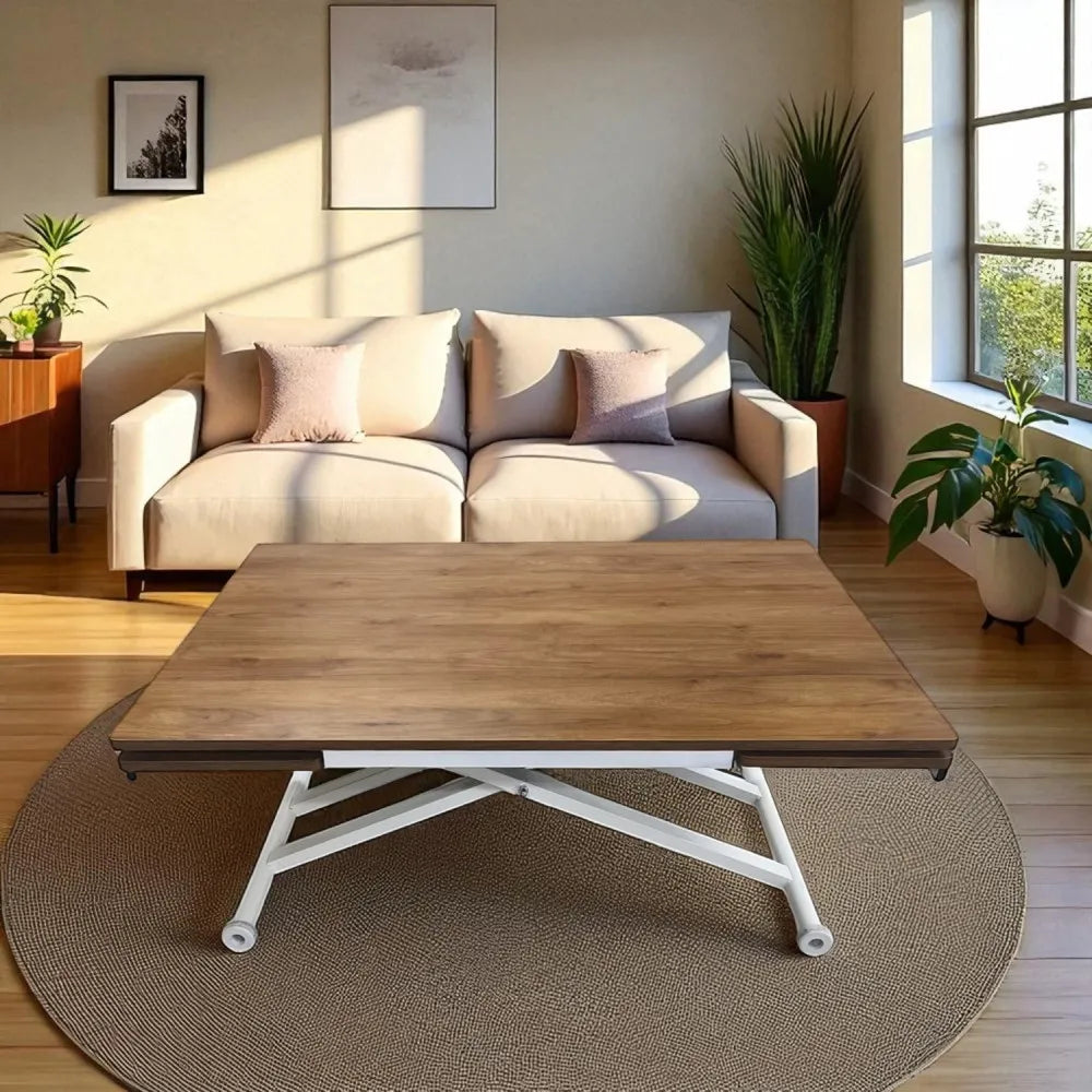 Yan Baştan Açılır Akıllı Masa Üst Mdf Ceviz Alt Ayak Beyaz