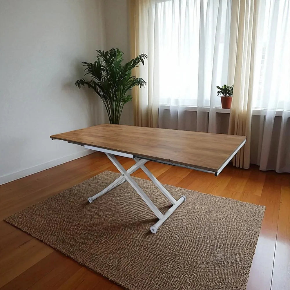 Yan Baştan Açılır Akıllı Masa Üst Mdf Ceviz Alt Ayak Beyaz