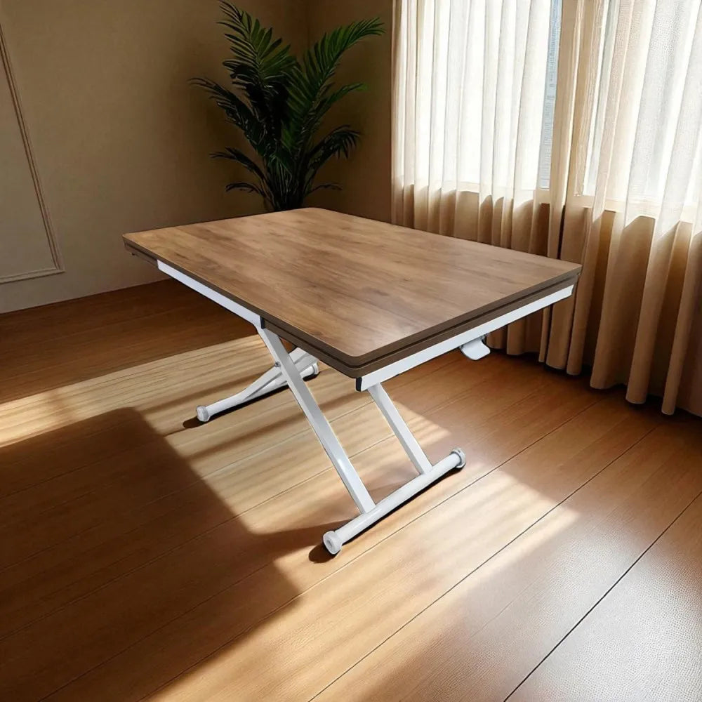 Yan Baştan Açılır Akıllı Masa Üst Mdf Ceviz Alt Ayak Beyaz