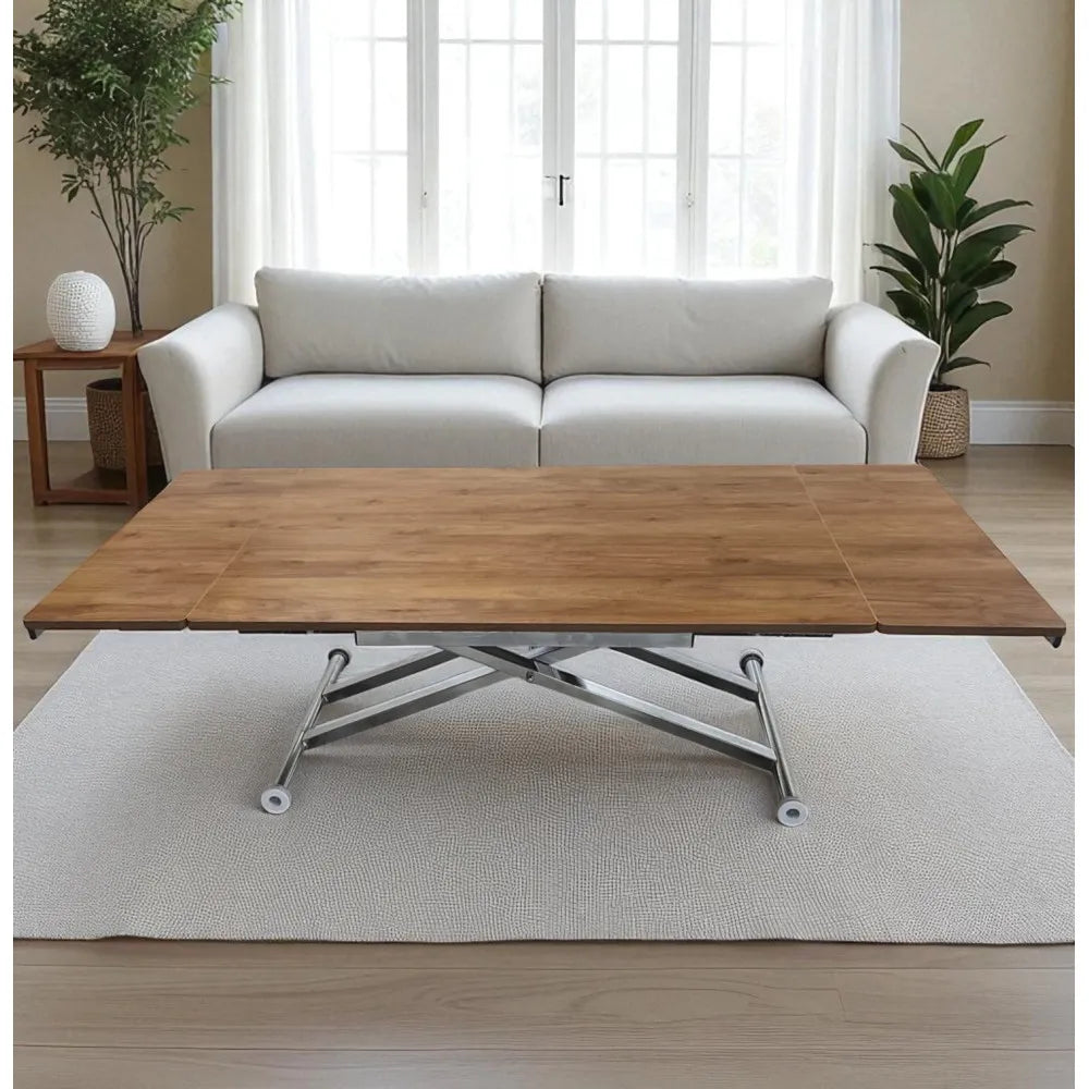 Yan Baştan Açılır Akıllı Masa Üst Mdf Ceviz Alt Ayak Krom Kaplama