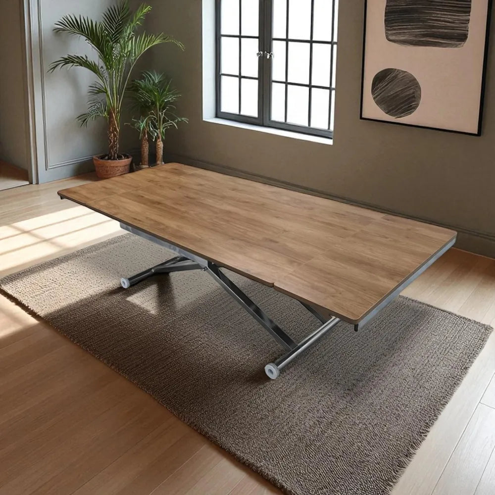 Yan Baştan Açılır Akıllı Masa Üst Mdf Ceviz Alt Ayak Krom Kaplama