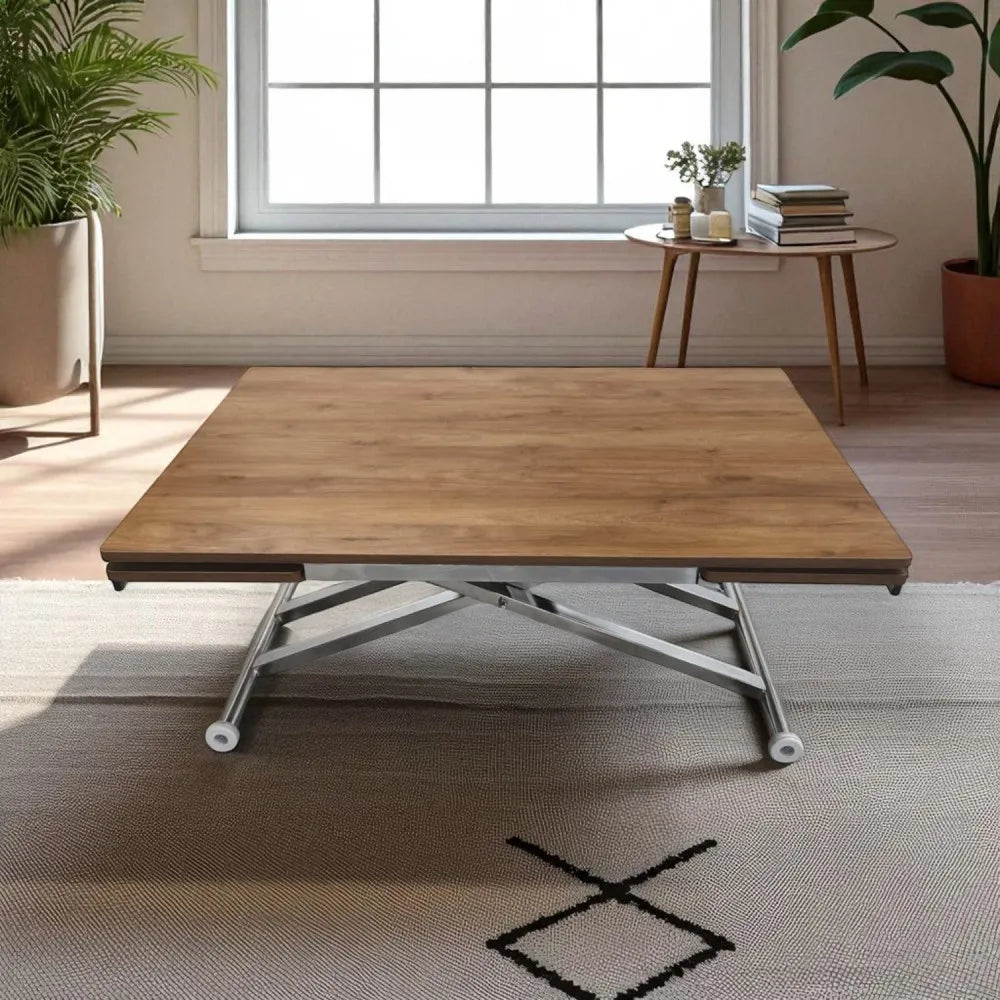 Yan Baştan Açılır Akıllı Masa Üst Mdf Ceviz Alt Ayak Krom Kaplama