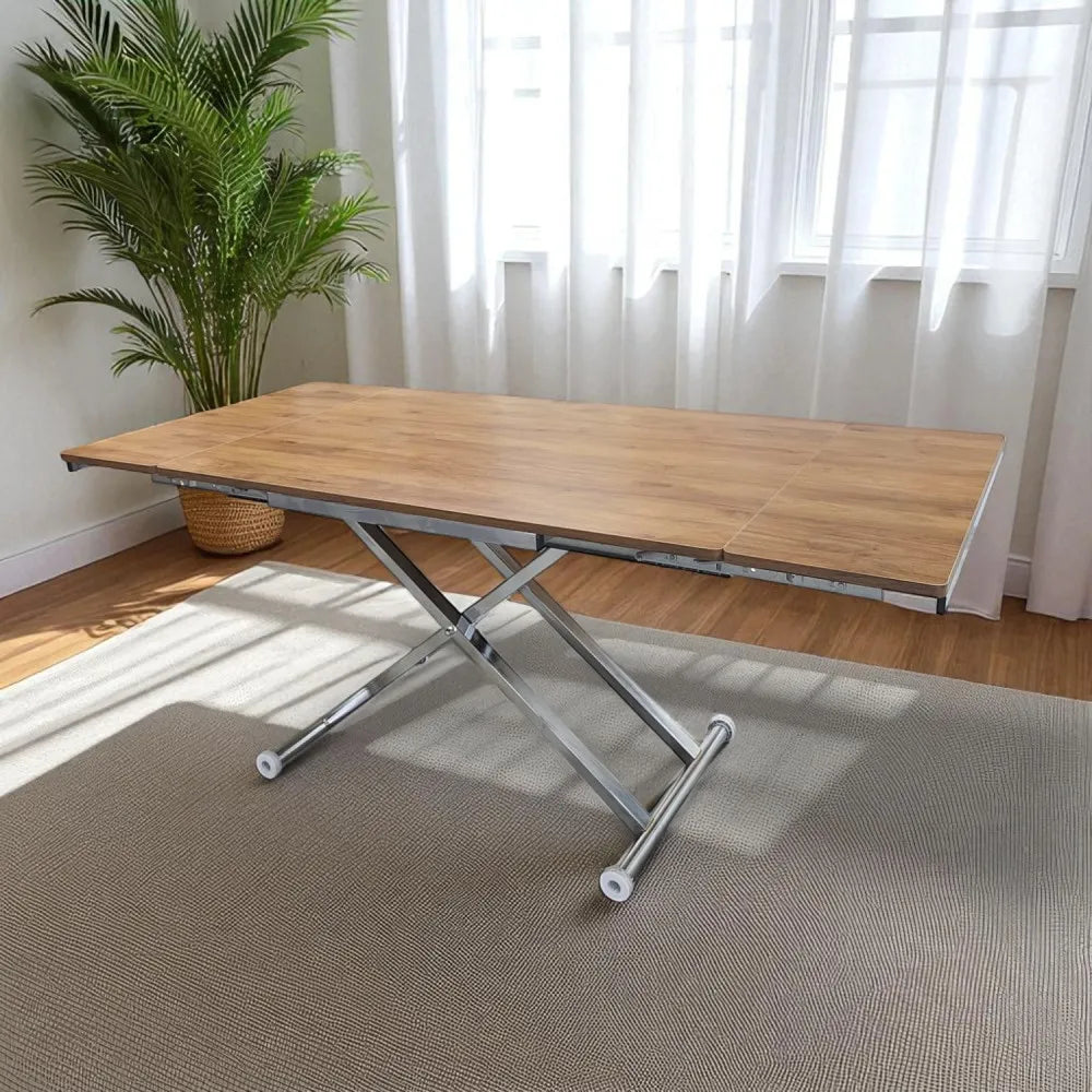 Yan Baştan Açılır Akıllı Masa Üst Mdf Ceviz Alt Ayak Krom Kaplama