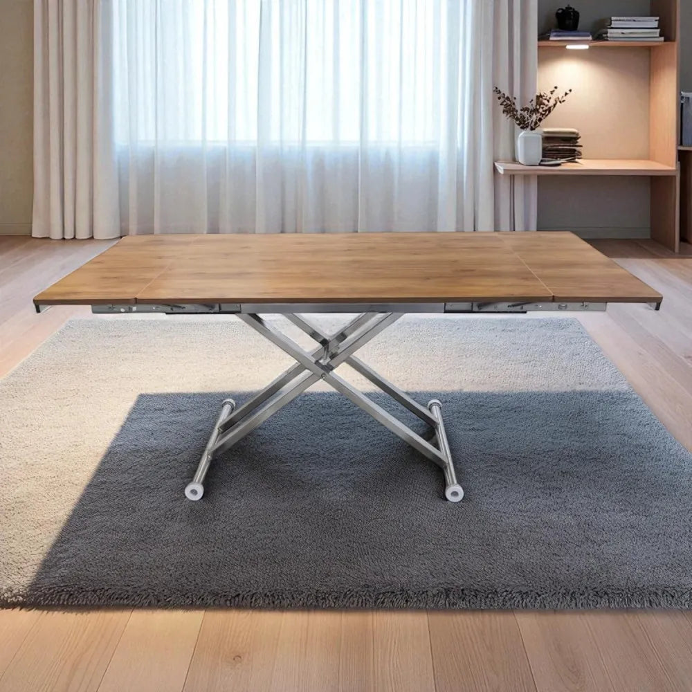 Yan Baştan Açılır Akıllı Masa Üst Mdf Ceviz Alt Ayak Krom Kaplama