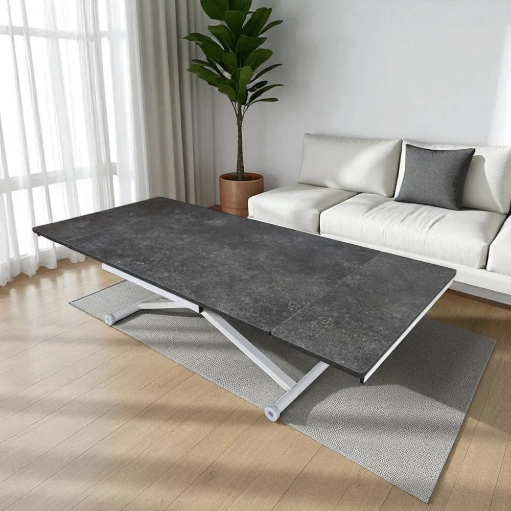 Yan Baştan Açılır Akıllı Masa Üst Mdf Frezeli Antrasit Alt Ayak Beyaz Renk