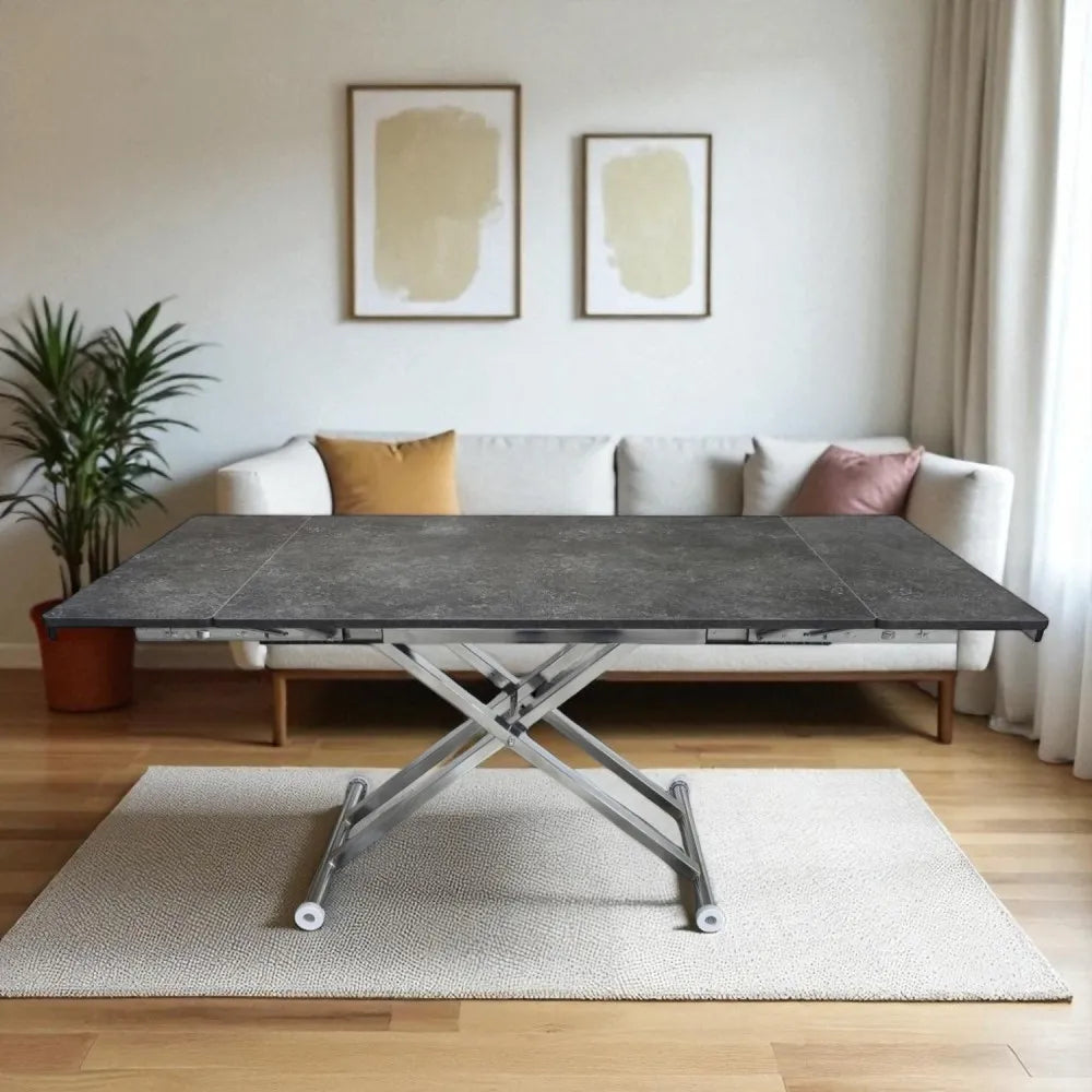 Yan Baştan Açılır Akıllı Masa Üst Mdf Frezeli Antrasit Alt Ayak Krom Kaplama