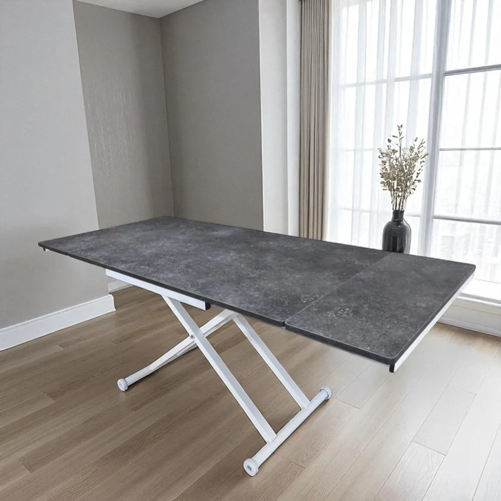 Yan Baştan Açılır Akıllı Masa Üst Mdf Frezeli Antrasit Alt Ayak Beyaz Renk