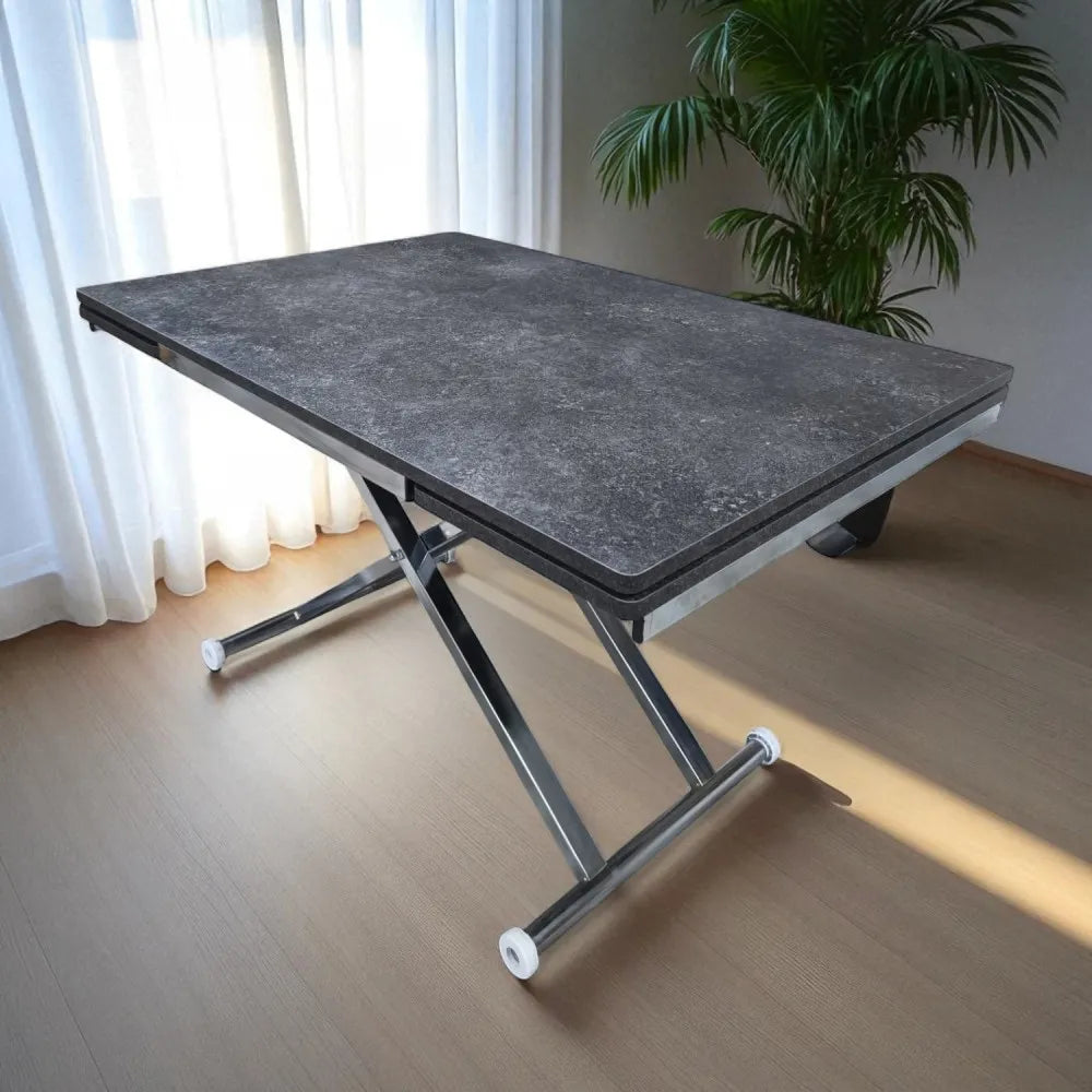 Yan Baştan Açılır Akıllı Masa Üst Mdf Frezeli Antrasit Alt Ayak Krom Kaplama