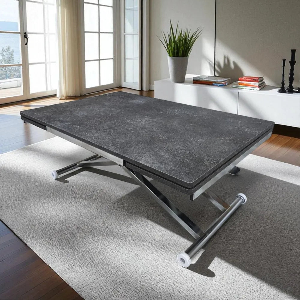 Yan Baştan Açılır Akıllı Masa Üst Mdf Frezeli Antrasit Alt Ayak Krom Kaplama