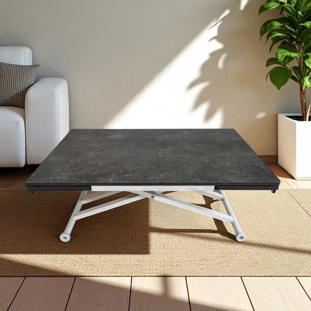 Yan Baştan Açılır Akıllı Masa Üst Mdf Frezeli Antrasit Alt Ayak Beyaz Renk