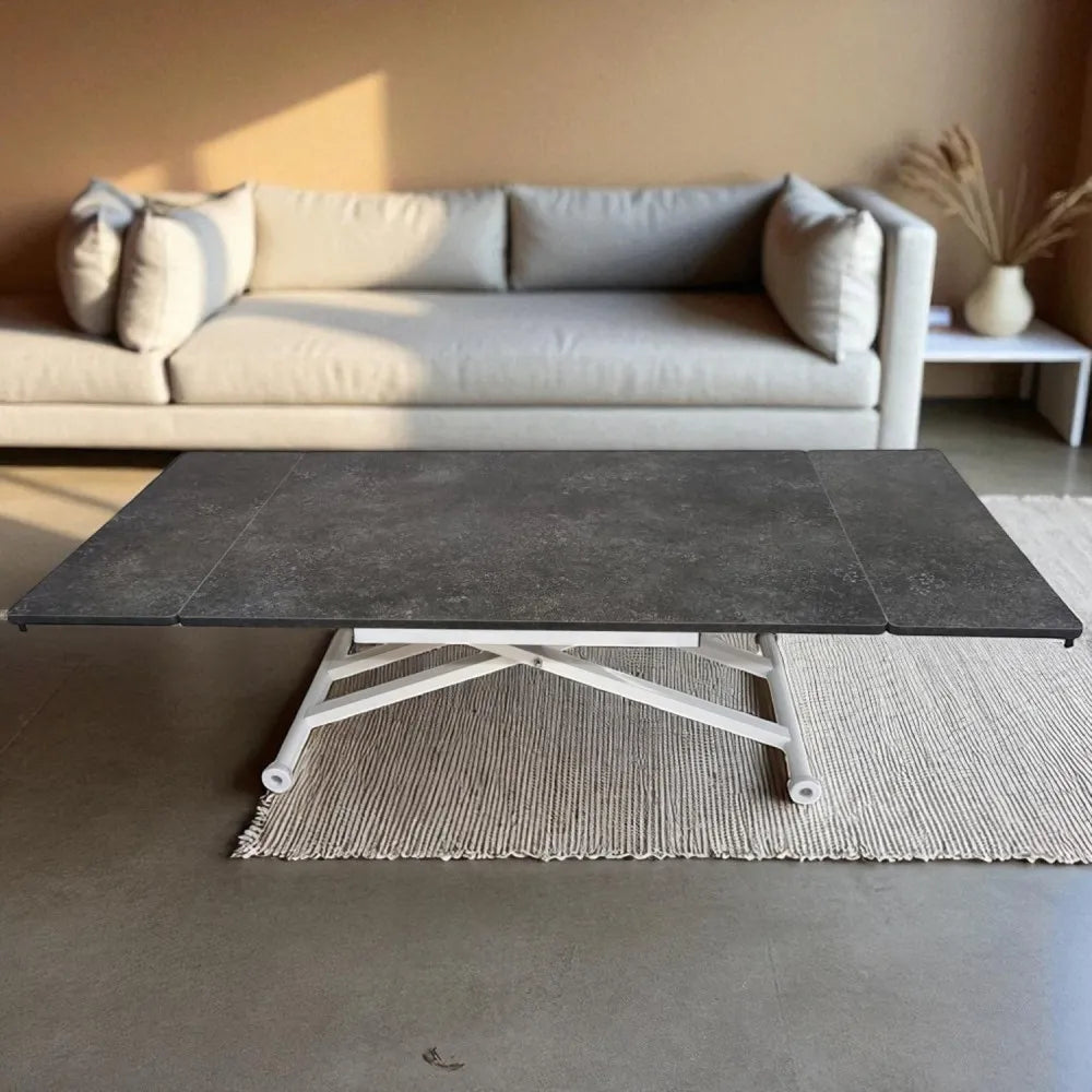 Yan Baştan Açılır Akıllı Masa Üst Mdf Frezeli Antrasit Alt Ayak Beyaz Renk