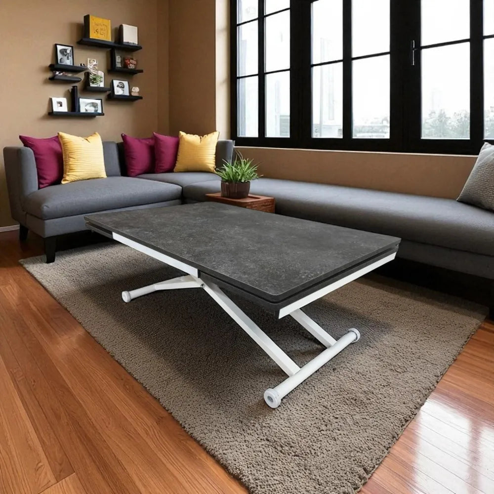 Yan Baştan Açılır Akıllı Masa Üst Mdf Frezeli Antrasit Alt Ayak Beyaz Renk