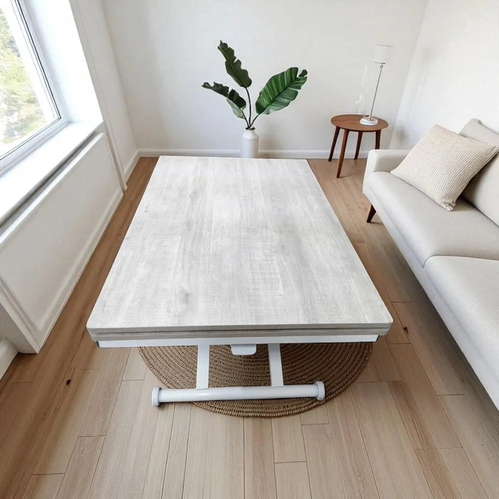 Yan Baştan Açılır Akıllı Masa Üst Mdf Lizbon Alt Ayak Beyaz Renk