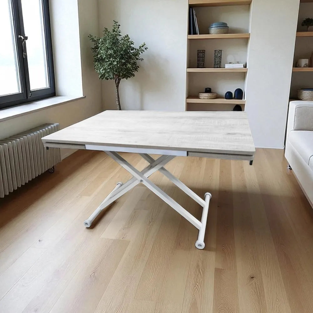 Yan Baştan Açılır Akıllı Masa Üst Mdf Lizbon Alt Ayak Beyaz Renk